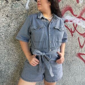 Striped Blue Romper with Belt